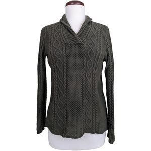 Jeanne Pierre 100% Cotton Pullover Cable Knit Sweater Brown/Green Small